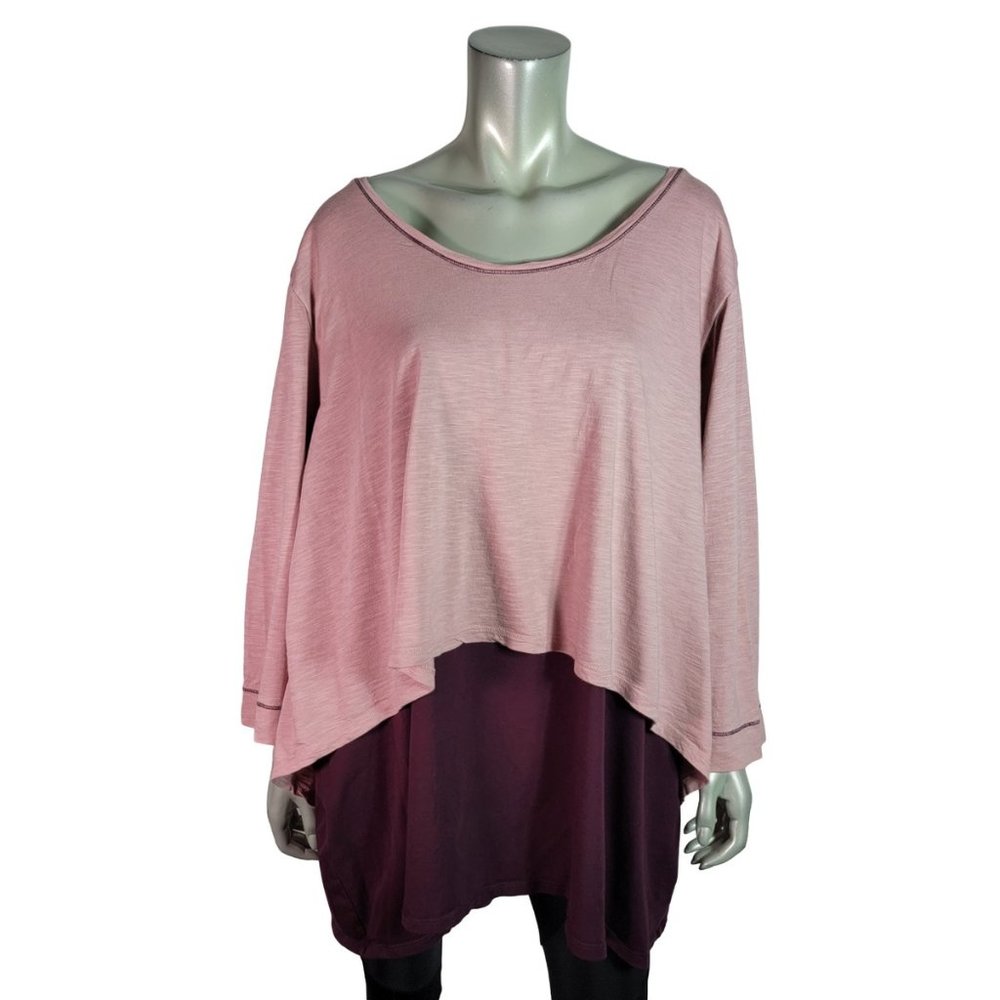Catherines Top Plus Size 3X 26/28 Layered Stretch Scoop Neck Long Sleeve Pink‎